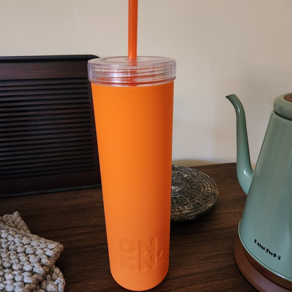 Vibrant Orange Tumbler with Straw